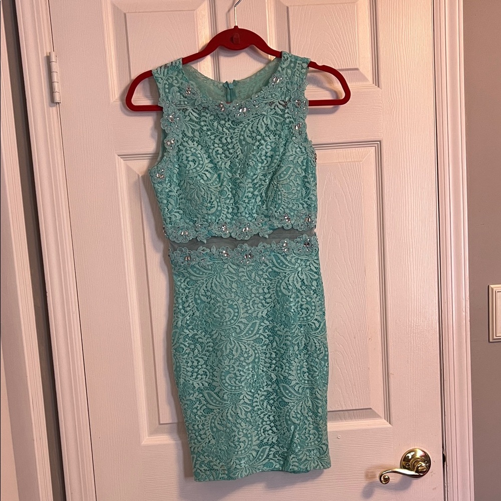 Tiffany aqua blue Sleeveless Lace party Dress for teen